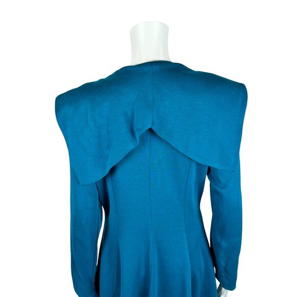 Vintage 80s Sailor Dress Women's Large Dark Turquoise Large Collar Button Down - Picture 8 of 10